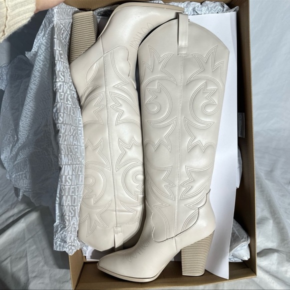 Steve Madden Lasso Lincoln High Bone Beige Cowboy Boots New Womans Knee High - Picture 2 of 11